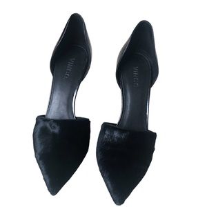 Vince Claire d'Orsay Pumps Black Leather Calf Hair Stiletto Slip-On